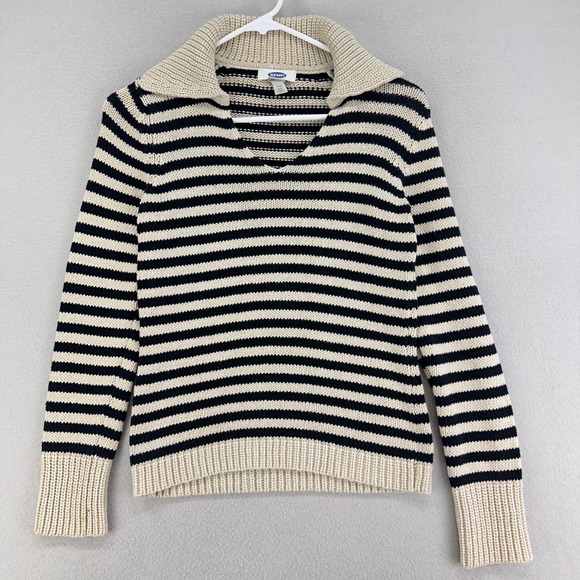 VTG Y2K Old Navy Sweater Womens‎ S Striped Collared Ribbed Cotton Preppy - Picture 2 of 8